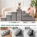 Love's cabin Dog Stairs for Small Medium or Large Dogs with Storage and Adjustable Steps, Foldable Cat Steps for Bed or Couch, 4-Step Gray Folding Ramp with Zip up to 200 lbs, Solid Grey