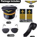 8PCS Airline Pilot Captain Hat Costume Kit with Sunglasses Badge Tie Gloves for Halloween Dress Up Accessories (Black)