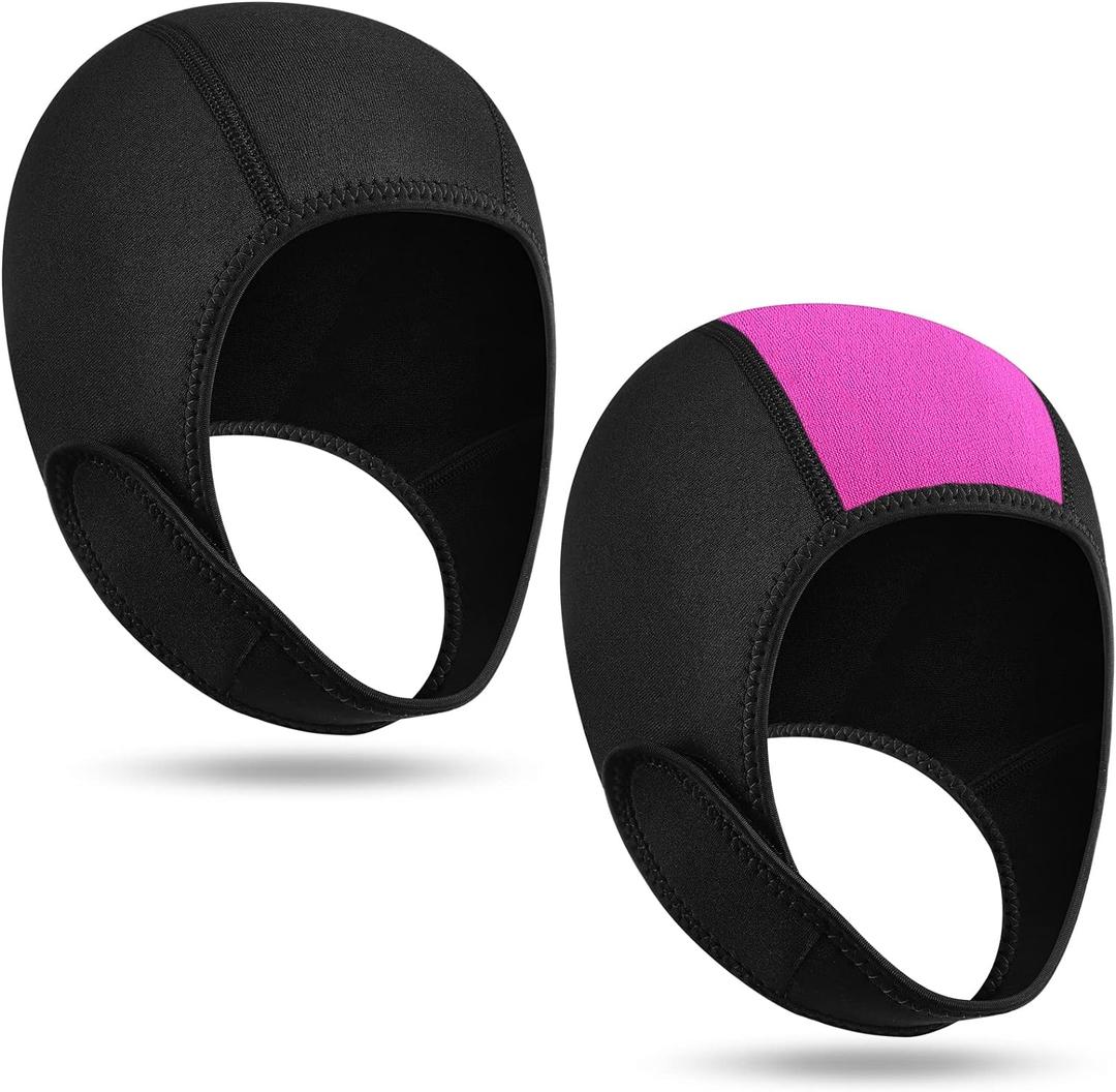 Jecery 2 Pcs Neoprene Diving Hood Thermal Wetsuit Hood Cap Swim Caps with Chin Straps Snorkeling Neoprene Surf Beanie 2.5 mm Diving Headgear for Men Women Sailing Water Sports (Black, Black Rose)
