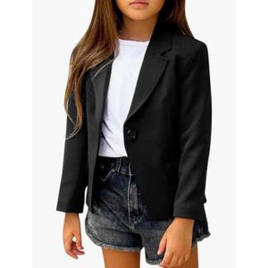 rrhss Girls Solid Color Lapel Suit Coat Button Down Long Sleeve Blazer Jacket, 130