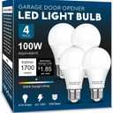 Garage Door Opener LED Light Bulb 4 Pack15W Equivalent to 100W Garage Light Bulb,A19 5000K Daylight White E26 Base 120V Outdoor Light Bulbs,Minimize Interference,Dimmable