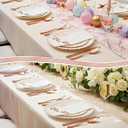 By Madee HEAVYWEIGHT Fancy Disposable Dinnerware Set  175-Piece Ivory and Scalloped Rose Gold Disposable Plates, Cutlery & Linen-Feel Napkins, Elegant Nice for Weddings & Party (25 Guests)