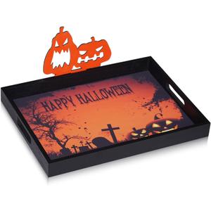 Krismax Halloween Decorations Decorative Serving Trays and Platters Pumpkin Tray - Snacks Bowl Candy Dish - for Breakfast, Lunch, Dinner, Appetizers - Food Tray (11.3" x 1.5" x 15.8", Orange)