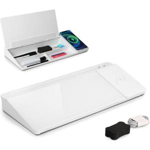 ORIENTOOLS Small Glass Desktop Whiteboard, Desk Whiteboard, to-do List Memo Desk Dry Erase Board with Storage, Computer Pad & Keyboard Stand, Desk Organizers with Accessories for Office, Home, School
