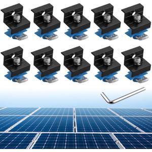 Anbte 10pcs Solar Panel End Clamp for Standard Unistrut, Aluminum 30mm/35mm Solar Panel Brackets with Nuts Bolts, Solar Panel Mounting Kit for Metal Roof, Tin Roof, Flat Roof, Sheet Roof, Black