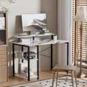 Pamray 33.5 Inch Small Computer Desk with Monitor Stand and Shelves
