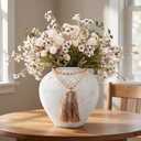 22" H Faux Silk Mums Flower Arrangements in Round White Vase Home Decor,22Pcs Fake Mums Eucalyptus Wild Flowers Floral With Extra Large Rustic Vase Dining Table Centerpiece Decor (White Large Round)