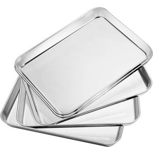 Baking Sheets Set of 5, Bastwe Stainless Steel Baking Pan Tray Cookie Sheet, Size 10 x 8 x 1 inch, Non-Toxic & Healthy, Rust Free & Easy Clean