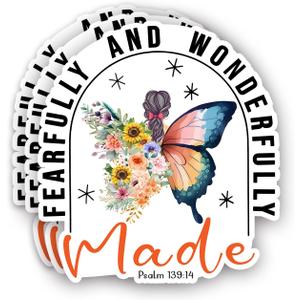 (3Pcs) Fearfully and Wonderfully Made Christian Sticker Inspirational Quotes Bible Verse Psalm 139:14 Jesus Vinyl Decals for Tumbler Kindles Laptop Water Bottles Books Phone - Size 3x2.8 Inch