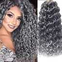 YXCHERISHAIR 8 Packs Curly Crochet Hair 14inch GoGo Curl Crochet hair for Women Deep Wave Braiding hair, Synthetic Bohemian Water Wave Crochet hair Braids (1B/Grey, 14inch)