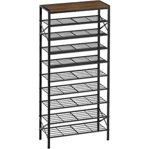 10-Tier Tall Shoe Rack Organizer Shoe Storage for Entryway 30-40 Pairs Metal Shoe Rack for Closet Heavy-Duty Shoe Rack with Wooden Top Shelf for Garage Rustic Brown