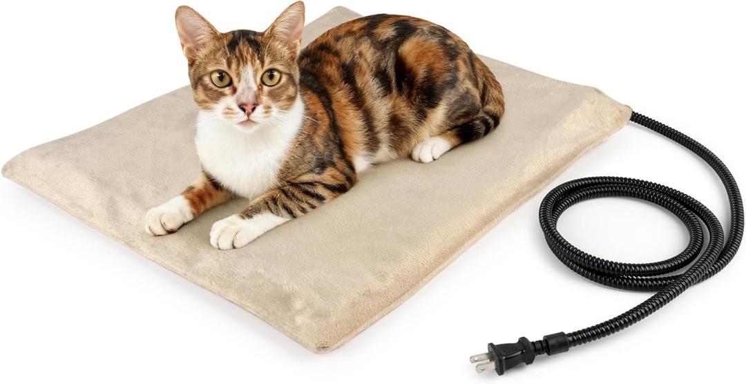 NICREW Pet Heating Pad for Dogs and Cats, Heated Cat Bed with Steel-Wrapped Cord and Soft Fleece Cover, 17.7 x 15.7 Inches, 30 Watts (Khaki)