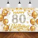 6x3.6ft Happy 80th Birthday Backdrop Banner,White And Gold Birthday Backdrop Sign, Happy Birthday Party Supplies Photo Background for Children Men Women.