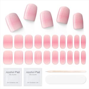 6 x Semi Cured Gel Nail Strips|Works with Any UV/LED Lamps|20 Pcs Gel Nail Stickers|Long-Lasting Two Weeks and Easy to Apply & Remove|Pink Gradient