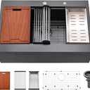 30 Inch Black Drop In Farmhouse Sink Workstation-Bokaiya 30 x 22 Black Stainless Steel Farmhouse Sink Top Mount Ledge Workstation 16 Gauge Single Bowl Drop In Kitchen Sink with Cutting Board