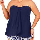 Daci Plus Size Bandeau Tankini Swimsuit for Women 2 Piece Halter Swim Top with Shorts Tummy Control Bathing Suits (Navy Geometry) 20 Plus