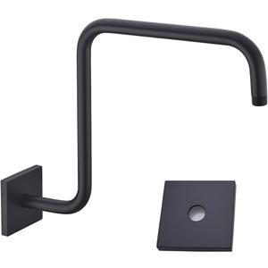 16 Inch Shower Head Extension Arm,S Shaped Gooseneck Shower Riser with Flange, Long Stainless Steel Rainfall Shower Pipe Arm Extender,Matte Black,SE-91058-16MB-SQ