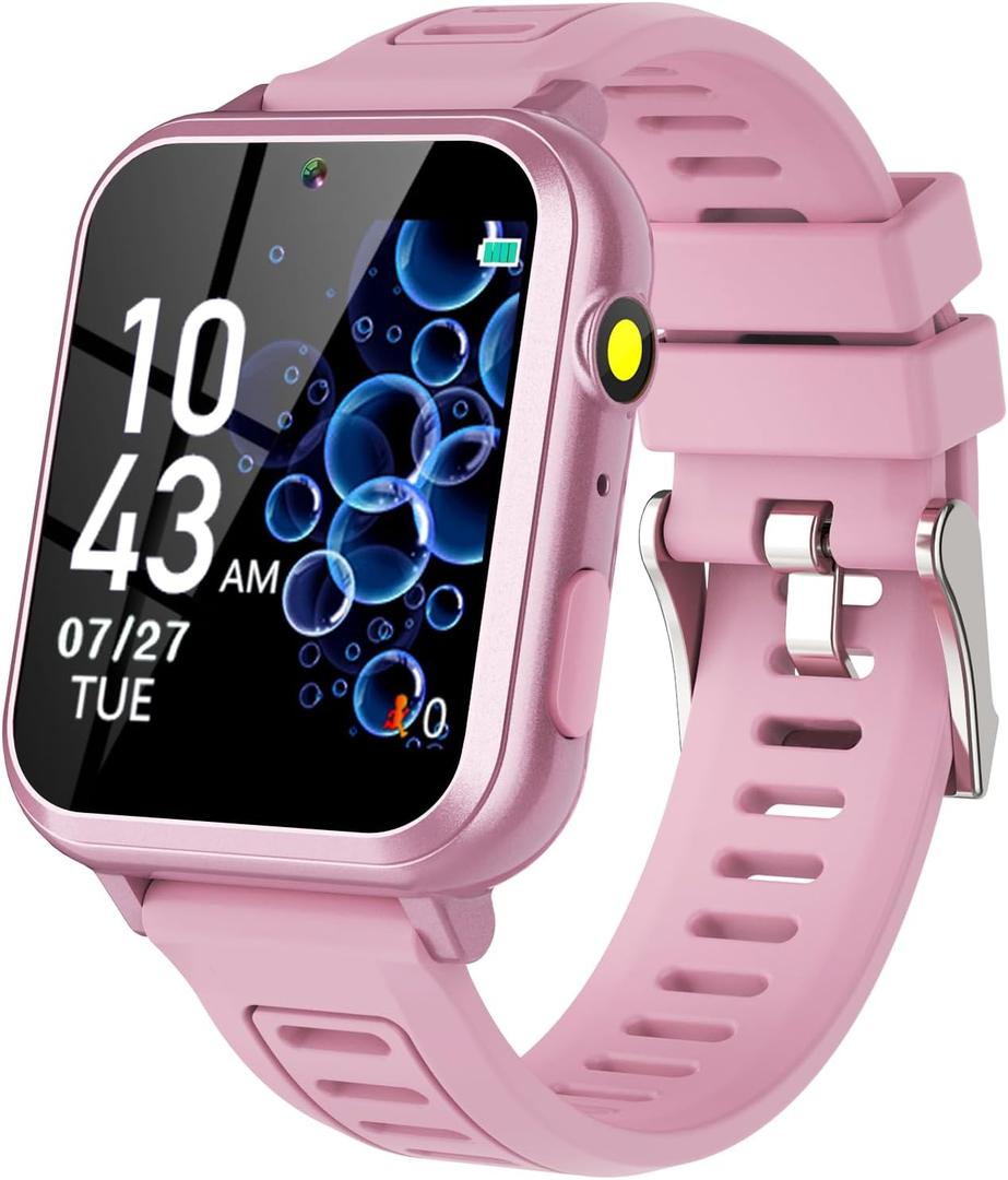 Wiszodet Smart Watch for Kids with 39 Games HD Touch Touchscreen Alarm Clock, Camera Music Player Pedometer Flashlight 12/24 hr Video & Audio Recording, Toys Gift for 3-12 Years Old Girls, Pink 