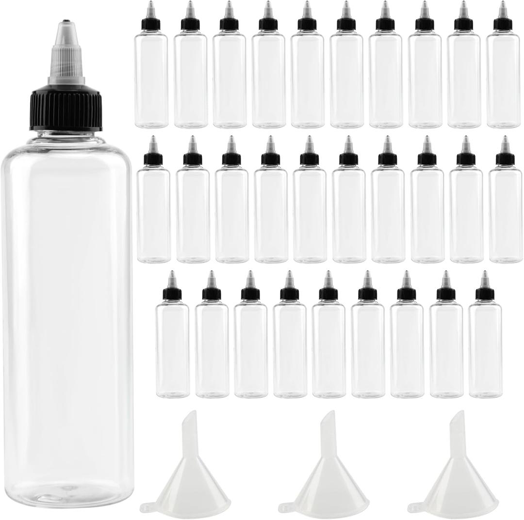 30 PCS 10 oz Plastic Squeeze Bottles, Round Dispensing Bottles with Twist Top Cap for Crafts, Kitchen, Household, Clear