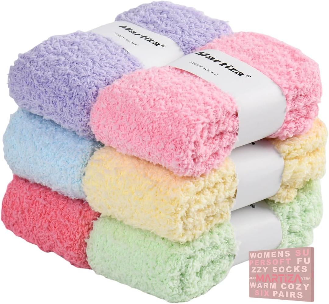 MARTIZA Womens Fuzzy Socks,6 Pairs Cozy Plush Fluffy Slipper Warm Soft Sleep Socks for Women Men Gifts