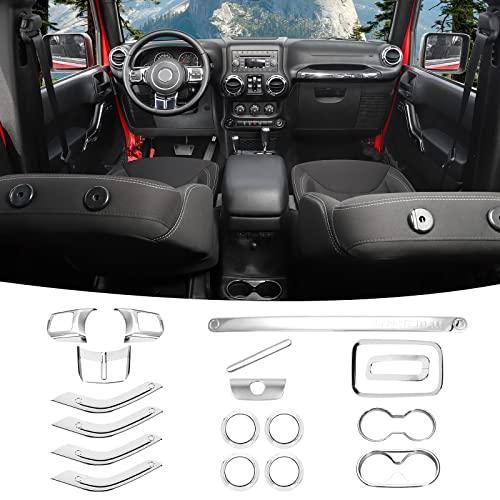 SQQP 18PCS Full Set Interior Trim Kit for Jeep Wrangler JK JKU 2011-2018 4 Door,Center Console Door Handle Side Outlet Cup Holder Gear Cover Trim (Chrome)