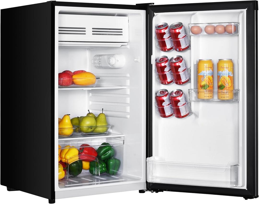 Avanti Mini Fridge Compact Refrigerator for Home Office or Dorm with Reversible Door, Chiller Compartment, Adjustable Slide-out Shelves with Temperature Control and Manual Defrost, 4.4-Cu.Ft., Black