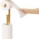 Toilet Paper Holder Stand with Phone Shelf, Gold TP Holder Freestanding, Holds 5 Rolls, Stainless Steel (Gold)