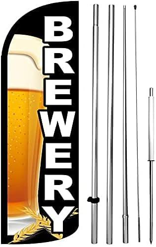 4 Less Co BREWERY Windless Swooper Flag Feather Banner Sign 15 ft Tall Large Pole Kit kq-h