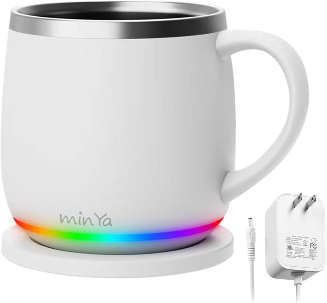 Smart Mug with LED Temperature Display  Coffee Warmer for Office & Home, Perfect Gift for Coffee Lovers,white