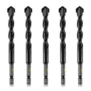 5-Piece 3/8 Masonry Drill Bits for Concrete Tiles Stone, 3/8 Inch Carbide Drill Bit Set for Glass Ceramic Brick Soft Metal Plastic and Wood, Hex Shank Drill Bit Set Diameter 10mm, Black