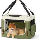 Lesure Collapsible Travel Dog Crate for Small Dogs, Portable Soft Dog Crate for Outdoor & Indoor, Folding Fabric Dog Kennel with Handle, 24 Inch Heavy Duty Pet Carrier (Green)