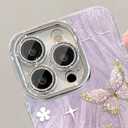 2 x for iPhone 16 Pro Butterfly Design Case, Cute Bling Shiny Glitter Camera Shockproof Protective Phone Cases Cover for Women Girls (Green)