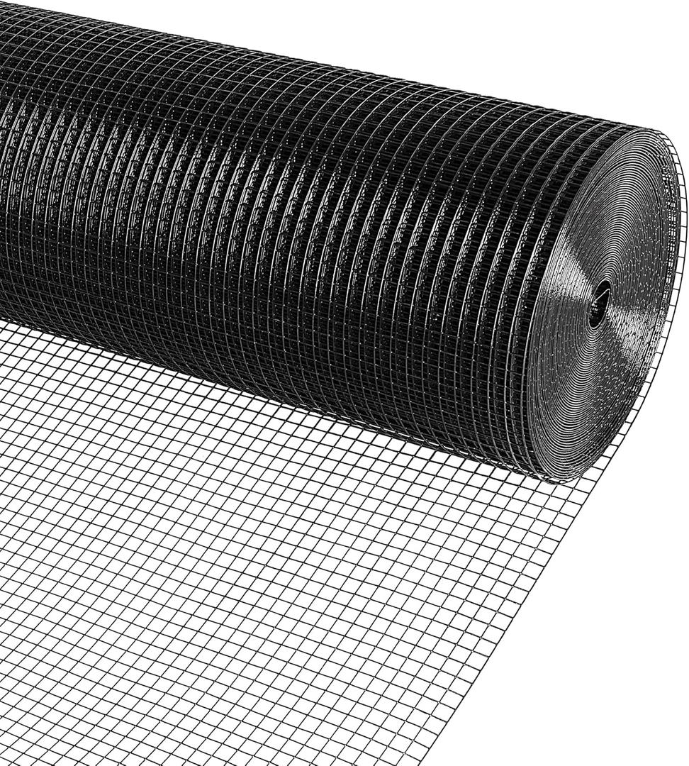 Black PVC Vinyl Coated Wire Mesh Hardware Cloth 1/2 in 24x50 19 Gauge, Welded Wire Fencing Chicken Wire Mesh Roll Cage Wire Netting