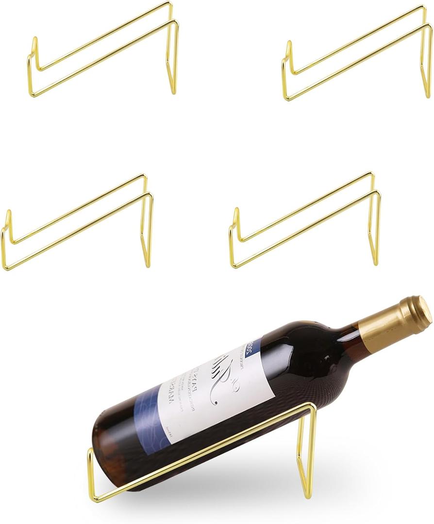 4 Pcs Single Wine Bottle Holder Gold, Single Wine Bottle Holders Stand Tabletop, Metal Gold Wine Bottles Rack Countertop for Party, Bar