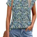 XIEERDUO Womens Tops Short Sleeve Shirts Blouses for Women Dressy Casual Cap Sleeve Tops with Curved Hem, L