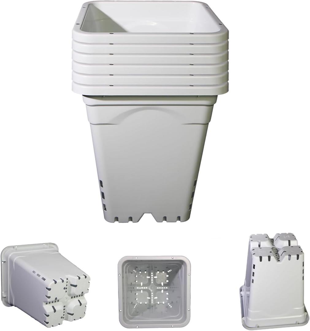 HG9X9SW 9"x9" White10" Tall.Plastic Square Nursery Pots,Light Tight and Durable Thickened (6)