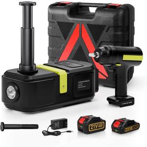 E-HEELP Cordless Electric Hydraulic Car Jack Kit 5 ton with Lithium Battery Includes Cordless Impact Wrench Rechargeable Touchscreen Jack All-in-One Portable Tool kit for Efficient Car Maintenance