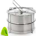 WUWEOT Stackable Steamer Insert Pans, 7.8 Inches Stainless Steel Pot-in-Pot Baking Pan, 2 Tier Pressure Cooker Accessories with Sling Handle and Silicone Gloves for Instant Pot