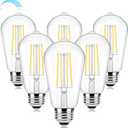 Brightever Dimmable LED Light Bulbs 60W Equivalent, 4000K Cool White Edison Light Bulb, 7W, 850LM Vintage E26 Base Bulb, 90+CRI, ST58 Clear Glass Antique LED Filament Bulbs for Bathroom, 6-Pack