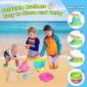 Xgunion Collapsible Beach Sand Bucket 3 Packs Foldable Buckets Set with Shovels & Mesh Bag Collapsible Beach Toys for Kids Summer (Yellow, Blue, Green, Pink, Medium)