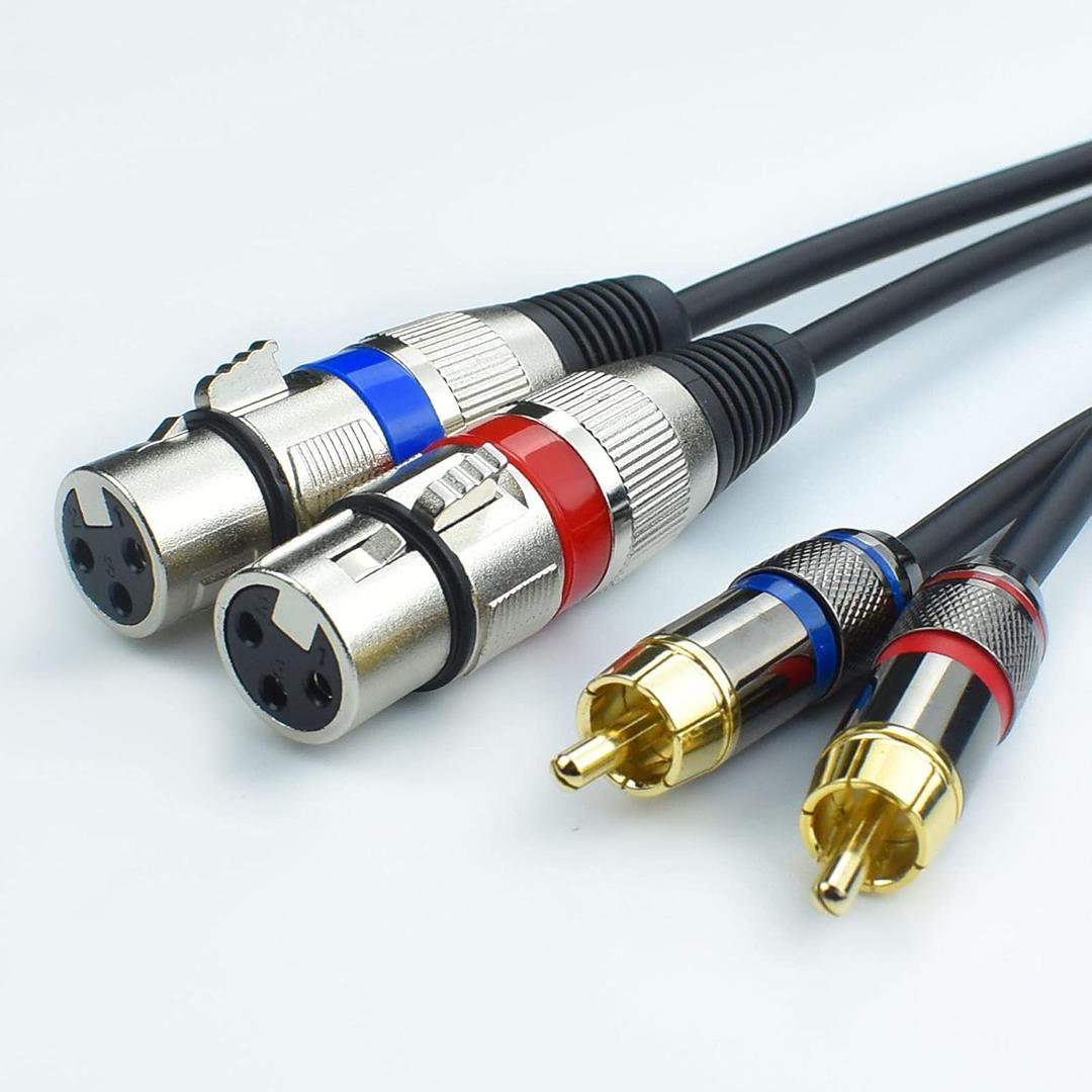Mugteeve Dual XLR Female to Dual RCA Male Phono Cable Adapter, 10 Feet Balanced 3pin XLRF to Unbalanced RCA Speaker Cable, Gold Plated, OFC Shielded, Noise-Free, for Mixer, Subwoofer, Amplifier