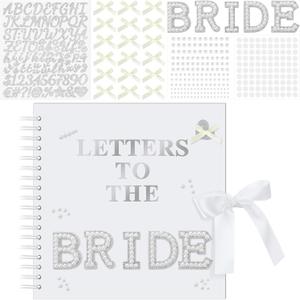 Fuyoooo 10 x 10 Inch Letters to The Bride Scrapbook Wedding Memory Book Bridal DIY Blank Paper Scrapbook Photo Album Guest Book Sign with Pearl Stickers, Metallic Letters, Bows (White)