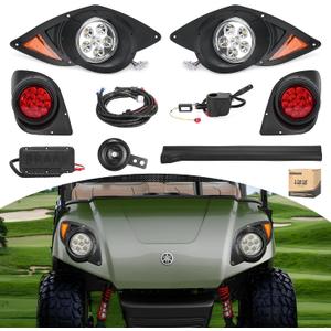 10L0L Golf Cart Headlights and Taillights Kit Fit Yamaha G29 YDR Drive 2007-2016, Deluxe Street Legal Light Kit with Turn Signals Switch/Horn/Brake Lights Harness12V Input