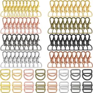 96 Pieces Swivel Clasps with D Rings and Slide Buckles Set Lanyard Snap Hooks Keychain Clip Hooks D Keychain Rings Lobster Claw Clasps for Purse Hardware Sewing Craft Project, 8 Colors