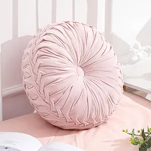 Drydiet 1 Pcs Round Throw Pillows Decorative Pleated Throw Pillows 15'' Diameter Accent Pumpkin Boho Chair Cushion for Couch Sofa Home Decoration (Pink)