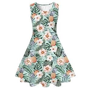 Funnycokid Dress Girls Size 7 8 Kids Summer Sleeveless Sundress Birthday Party Clothes Twirly Outfit 7-8 Years Floral
