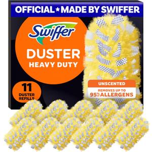 Swiffer Dusters Refill for Cleaning, Feather & Microfiber Duster Disposable Alternative, For Dusting Furniture, Blinds, Ceiling Fans, Walls, Helps Remove Allergens, Heavy Duty, Unscented, 11ct