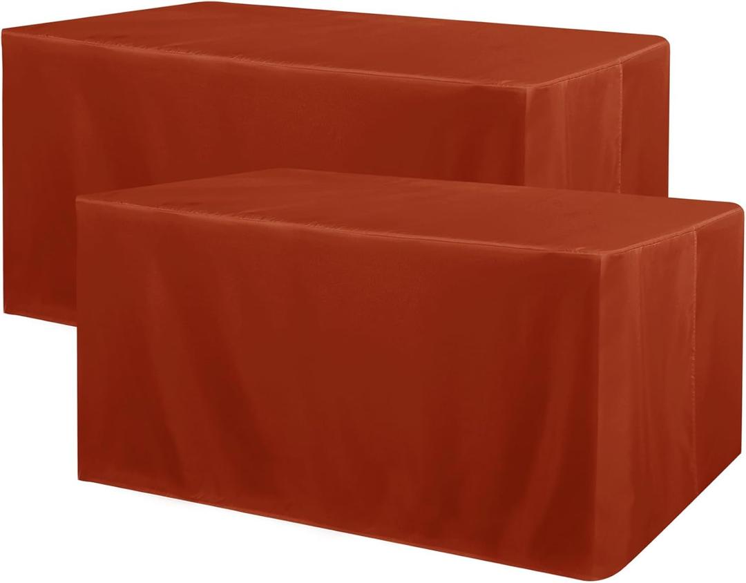 Obstal 2 Pack Table Clothes for 6 Foot Rectangle Tables - Water Resistant Washable Fabric Polyester Rectangle Table Cover Protector for Wedding, Banquet and Trade Shows, 72L x 30W Inches, Rust