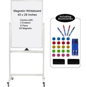 40" x 28" Mobile Dry Erase Whiteboard Double-Sided White Boards on Wheels Flip-Over Magnetic Rolling Whiteboard with Stand, Aluminium Frame