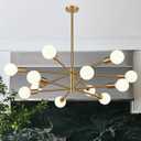 MQMQA Sputnik Chandeliers Dining Room Light Fixture (12-Light, 33-Inch), Modern Brushed Brass Chandelier, Height Adjustable Mid Century Modern Chandeliers for Dining Room Kitchen (Bulbs not Included)